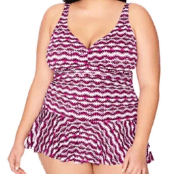 Swim Solutions Women's Purple/Black Spring Play 1 Piece Skater Swim Dress sz 10 - Picture 1 of 4